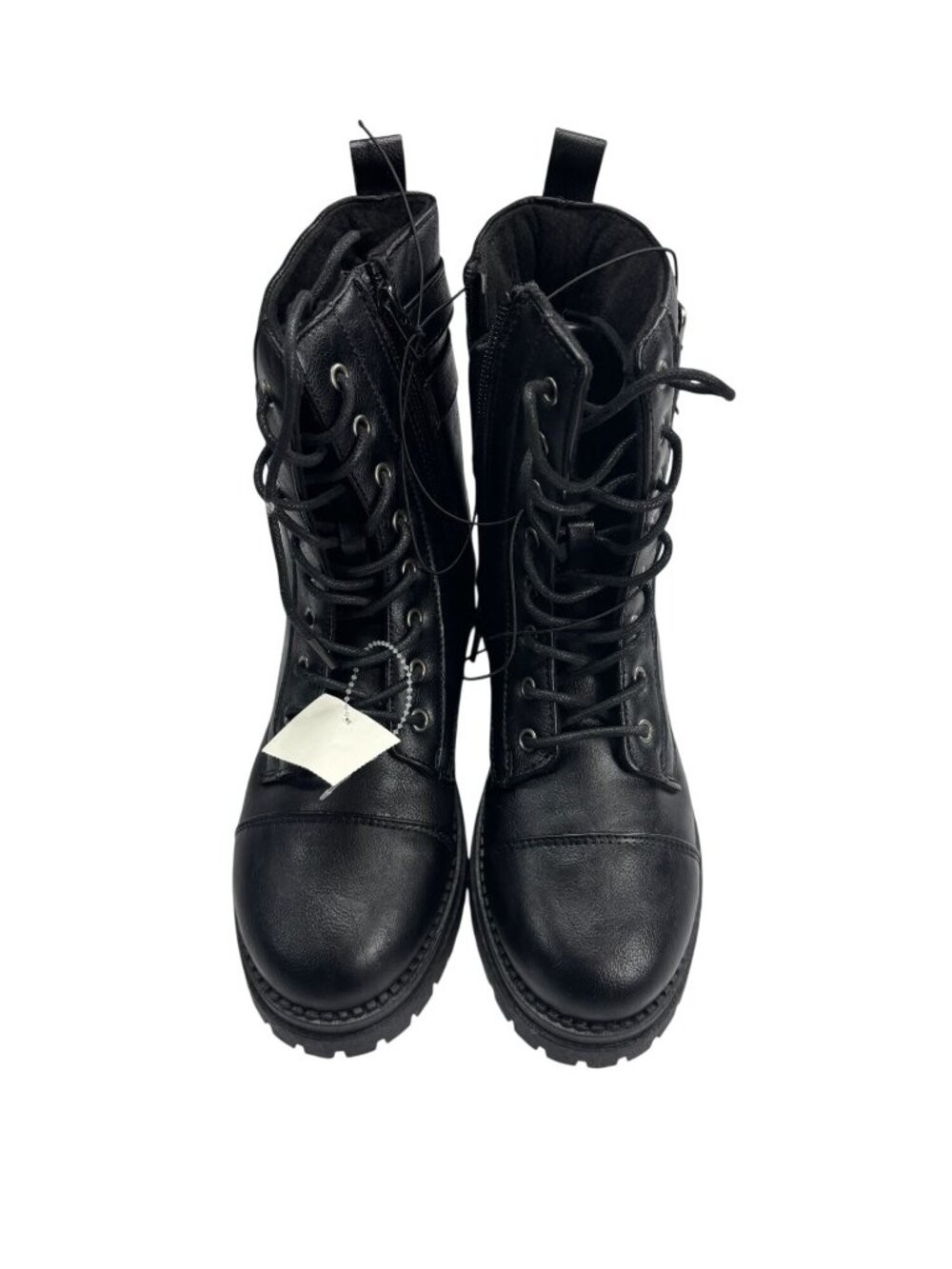 Pop Perlla Womens Black Smooth Lace-Up Combat Boots Size 6M With Buckle Detail